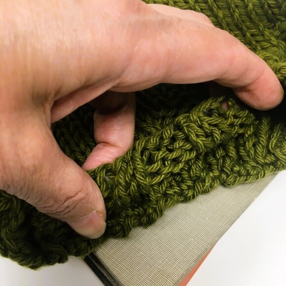 Handknitted Cotton Avocado Green Stretchable Ribbed Edge Slouchy Hat - Picture 8 of 16